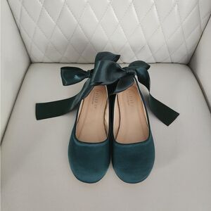 Girls Emerald Green Satin Shoes Size 13